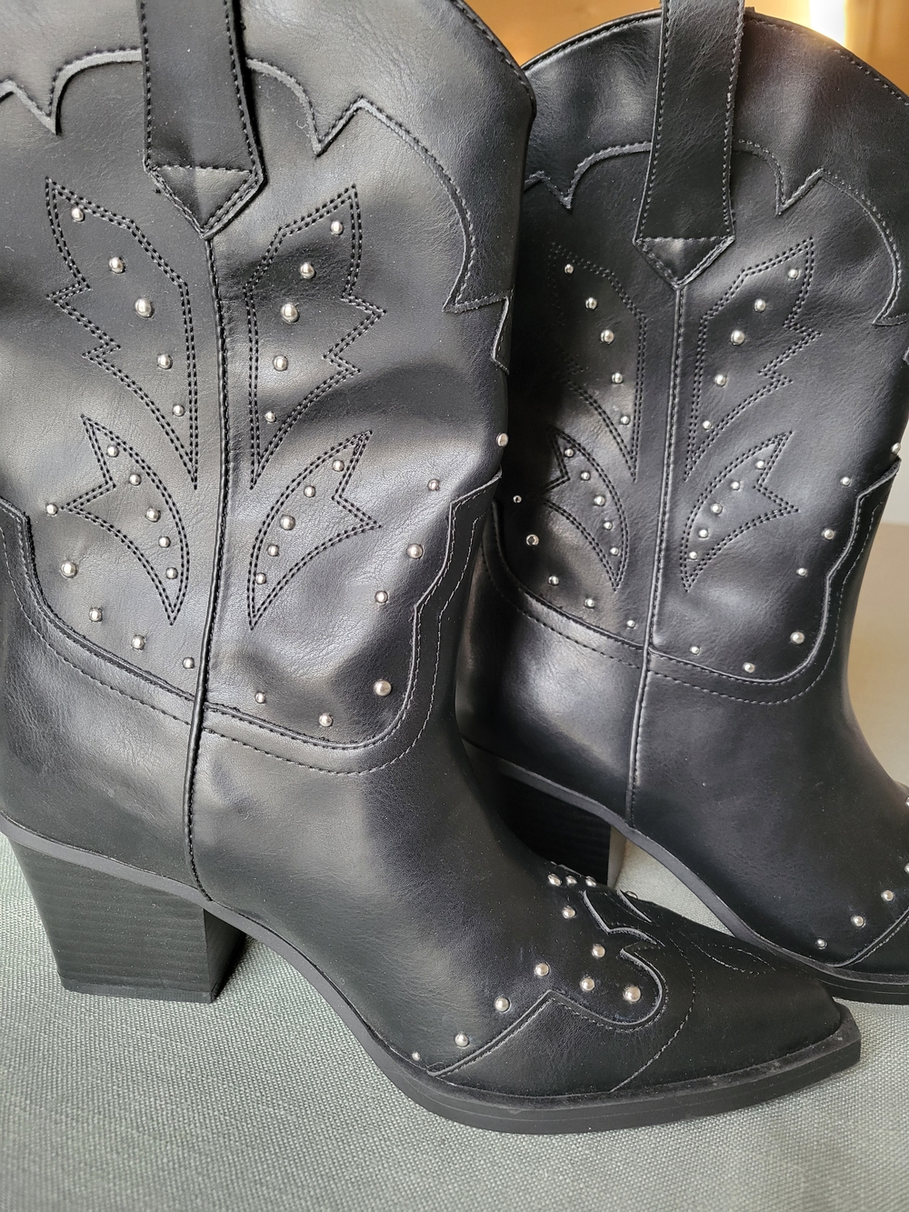 SO Black Studded Western Ankle Boots